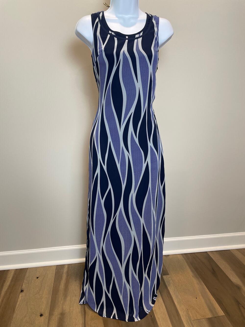 Vero Moda Sleeveless Chiffon Maxi Dress S Navy White Lined